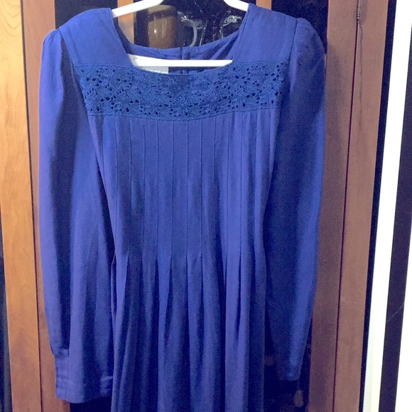 Vintage 80s Royal Blue Prairie Dress Modest Long Sleeve Size 12 Woman’s Large XL - Picture 1 of 17